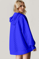 Double Take Royal Blue Textured Drop Shoulder Long Sleeve Hoodie