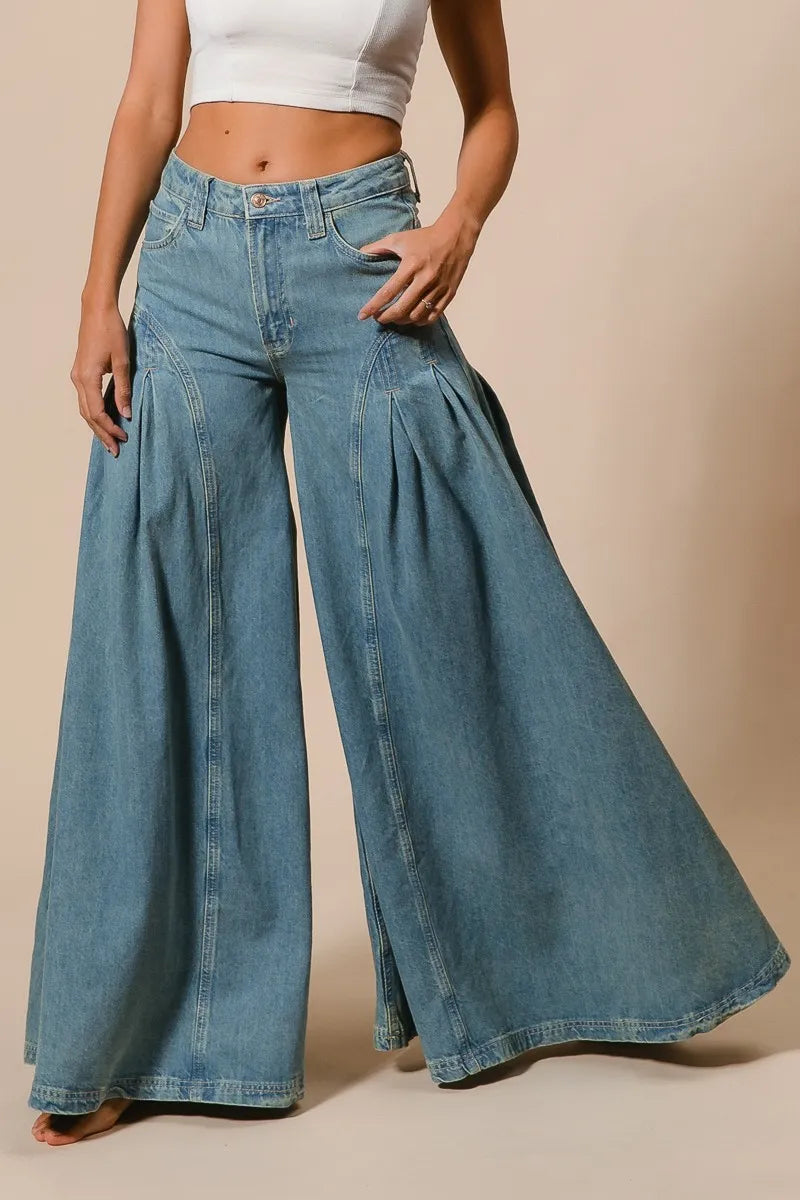 BiBi Denim Pleated Detail Wide Jeans