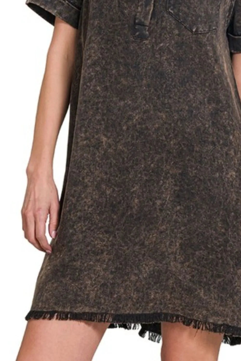 Zenana Tencel Ash Black Mineral Washed Collared Shirt Dress