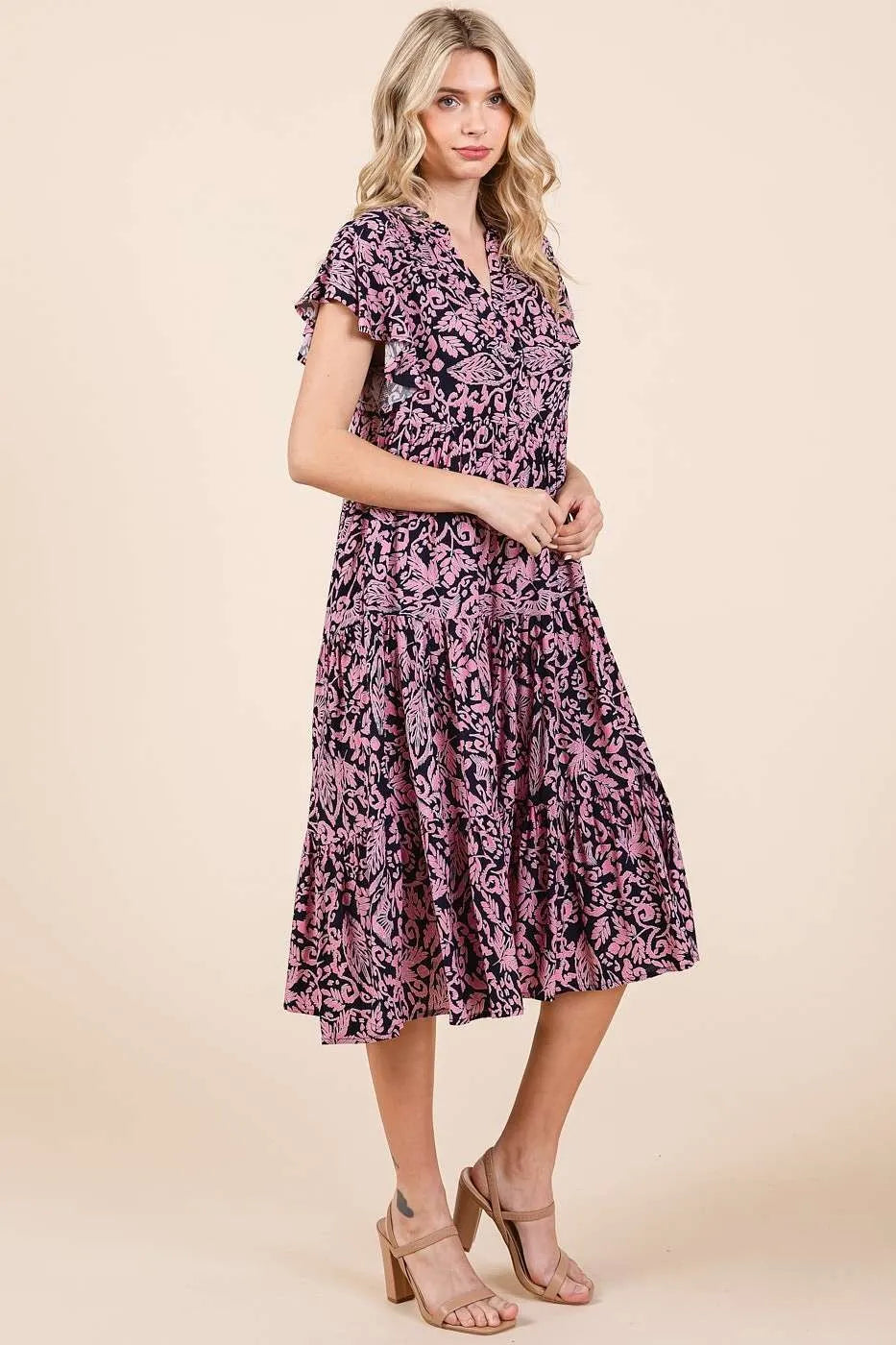 Mittoshop Abstract Print Ruffle Tier Midi Dress