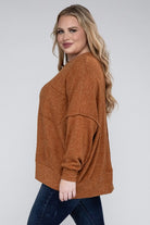 Zenana Plus Size Brushed Melange Drop Shoulder Sweater ZENANA