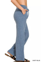Zenana Dusty Blue Ribbed Drawstring Lounge Pants