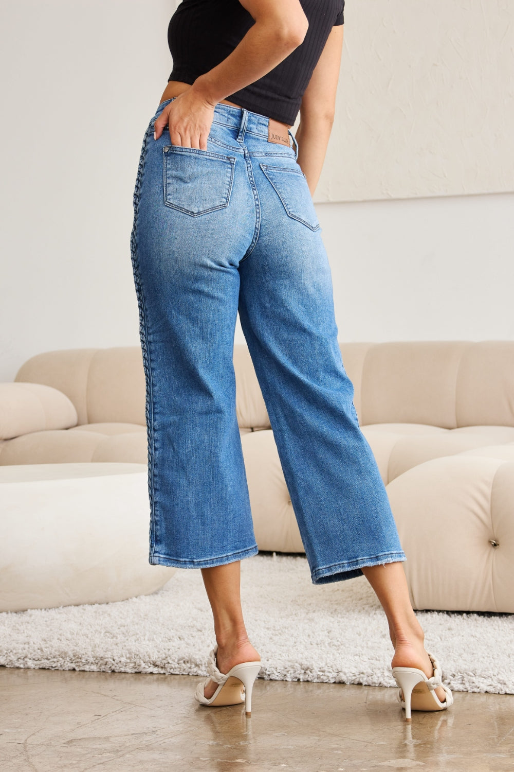 Judy Blue Braided Side Detail Wide Leg Jeans Trendsi