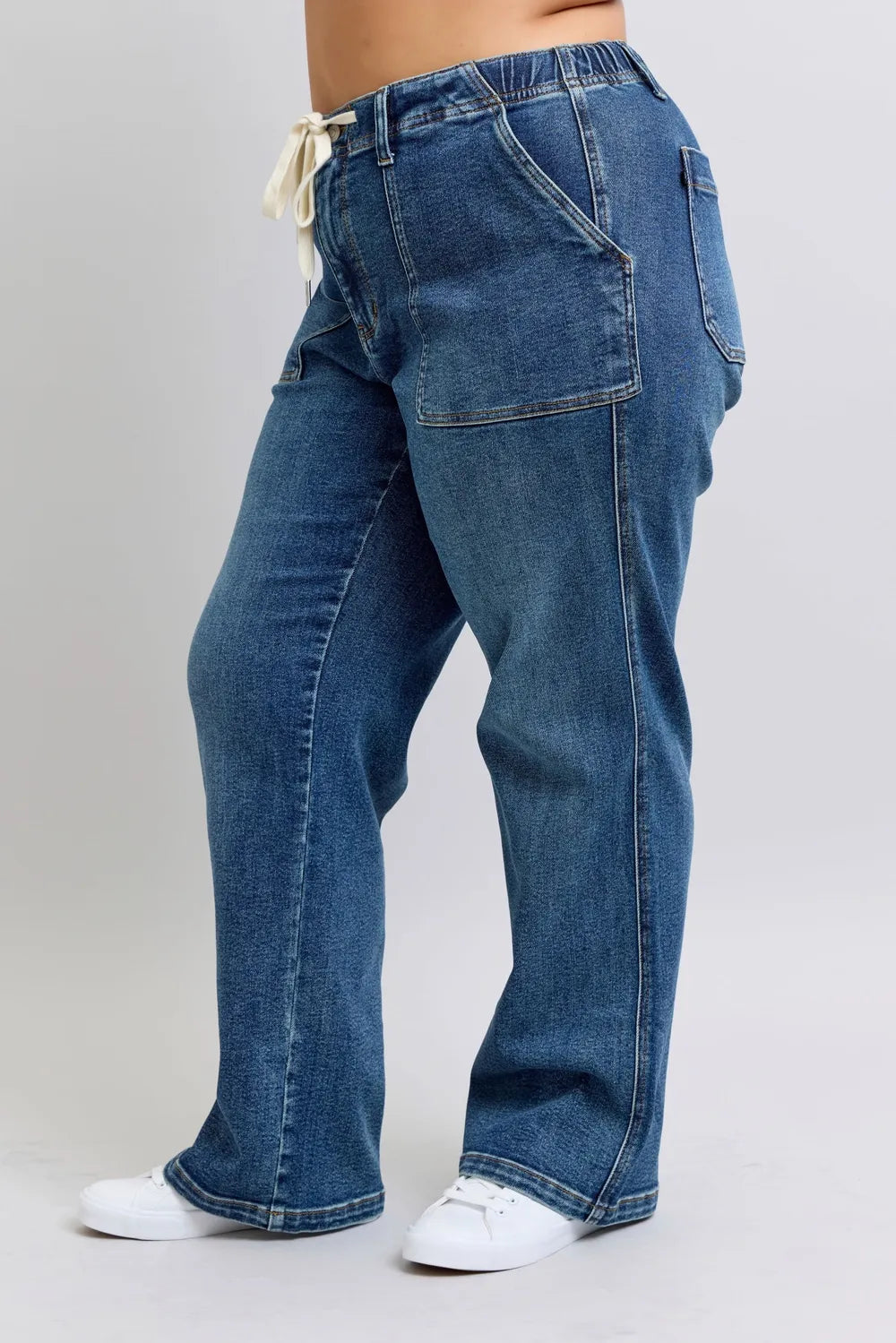 Judy Blue Plus Size High Waist Drawstring Wide Leg Jeans