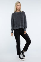 Zenana Washed Side Slit Oversized Cropped Sweater in 4 Colors! ZENANA