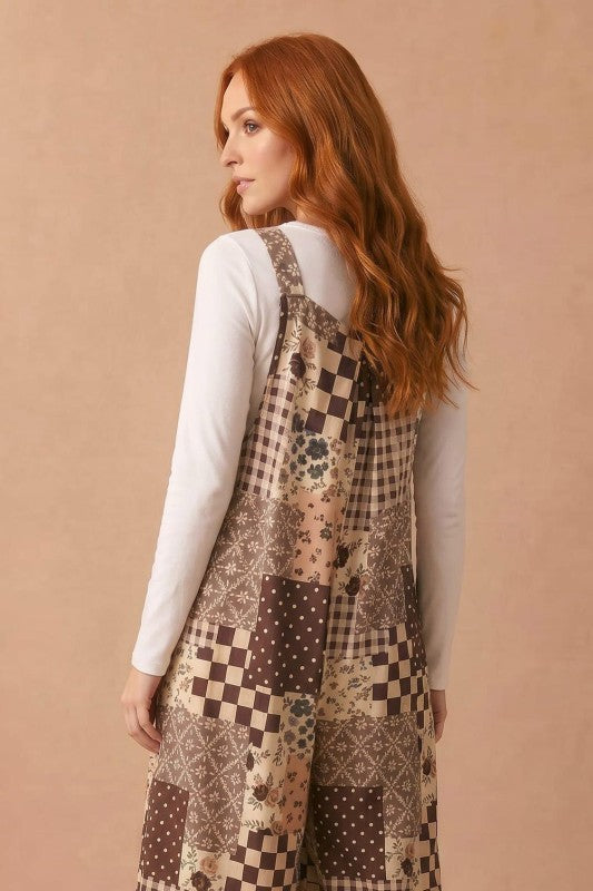 Haptics Cozy Patchwork Dreams Wide Leg Overall Set
