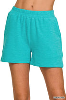 Zenana Turquoise Cotton Slub Shorts TURQUOISE