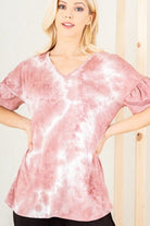 Heimish Mauve & Ivory Ruffled Sleeve Tie Dye Top Mauve Ivory