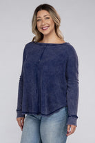 Zenana Plus Size Washed Baby Waffle Oversized Long Sleeve Top ZENANA