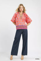 Umgee Boho Border Print Peasant Top