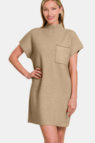 Zenana Camel Short Sleeve Sweater Mini Dress Camel