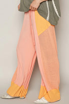 POL Coral Orange Drawstring Color Block Wide Leg Knit Pants