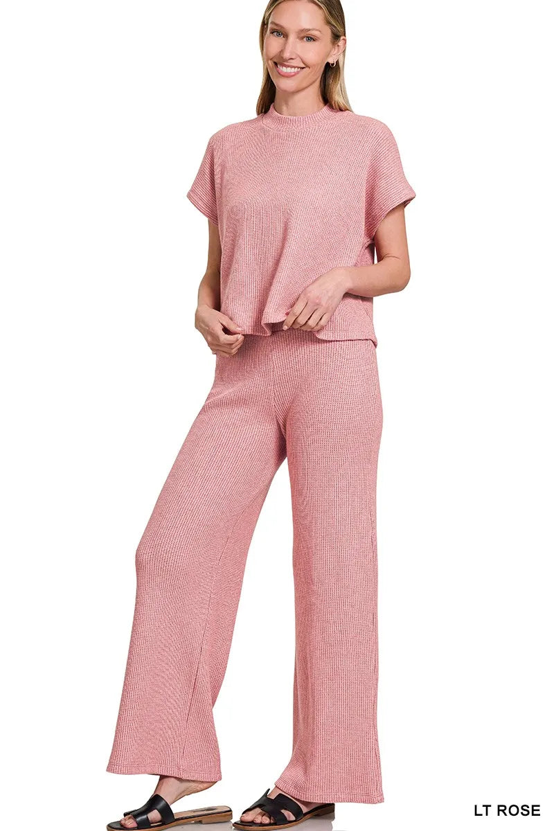 Zenana Classic Blue Sweater Boxy Top & Long Pants Set