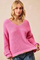 BiB Pink V-Neck Sweater with Colorful Trim