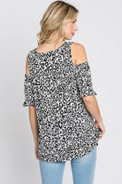 Heimish Leopard Round Neck Cold Shoulder Ruffle Sleeve Blouse