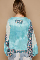 POL Teal Floral Patchwork Round Neck Knit Top Shirts & Tops