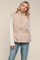 Haptics High Nevk Quilted Zip Up Tan Puffer Vest