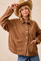 BiBi Camel Corduroy Relaxed Fit Shacket with Back Pleat