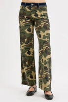 RISEN Camouflage Mid Rise Straight Wide Leg Jeans Green Camouflage