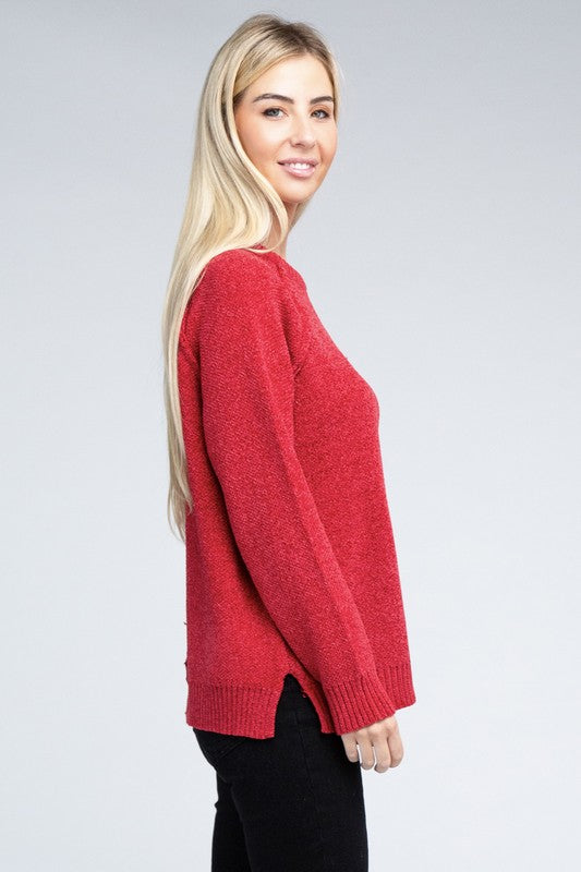 Zenana Raglan Chenille Long Sleeve Sweater ZENANA