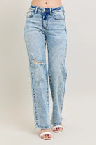 Judy Blue High Waisted Mineral Wash Distressed 90's Straight Jeans