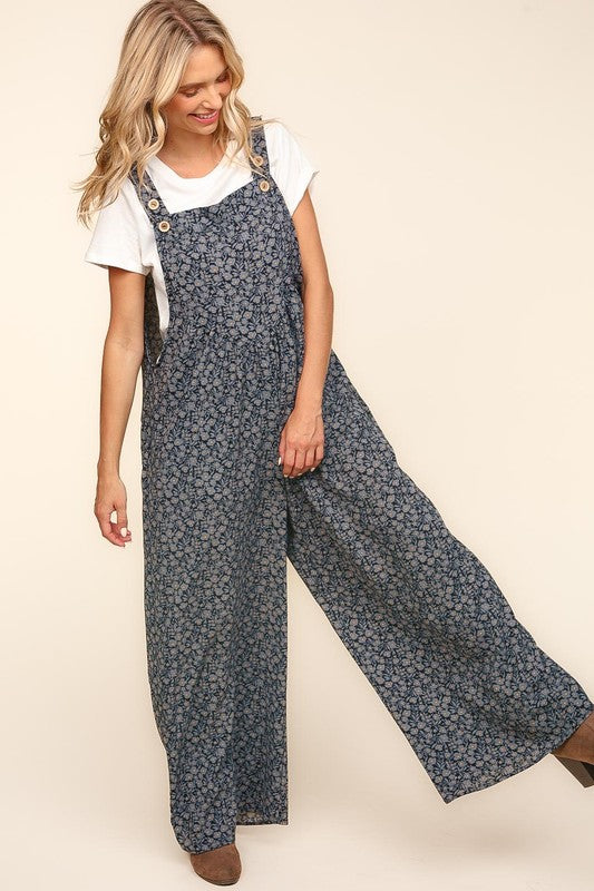 Preorder: Haptics Black & Charcoal Floral Wide Leg Overalls Ruby Idol Apparel