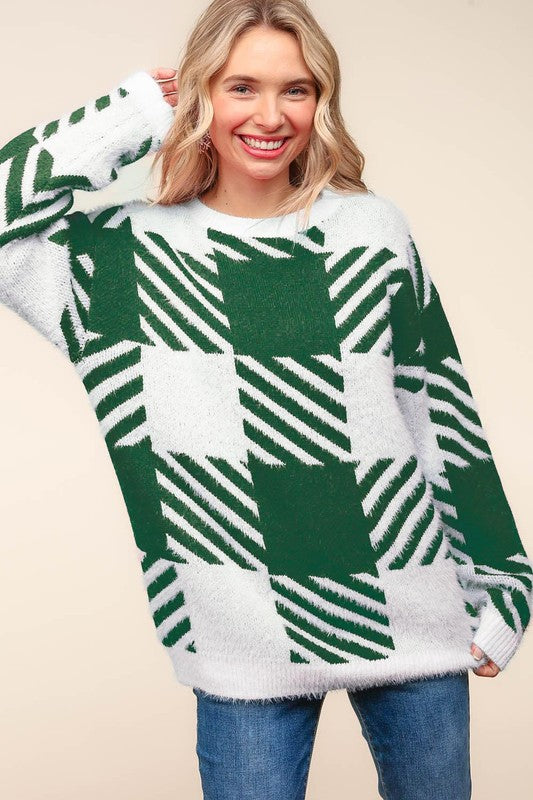 Haptics Green Plaid Soft Brushed Hairy Sweater Haptics