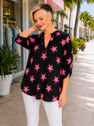 Heimish Bulgari Knit Black with Hot Pink Stars Blouse
