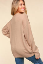 Haptics Feeling Thankful Taupe Pop Up Glittery Embroidery Sweater Haptics