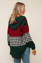 Haptics Color Block Plaid Woven Top with Hoodie
