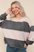Haptics Latte & Charcoal Color Block Loose Fit Knit Pullover