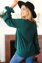 Haptics Hello Beautiful Hunter Green Smocked Bubble Sleeve Woven Top Haptics