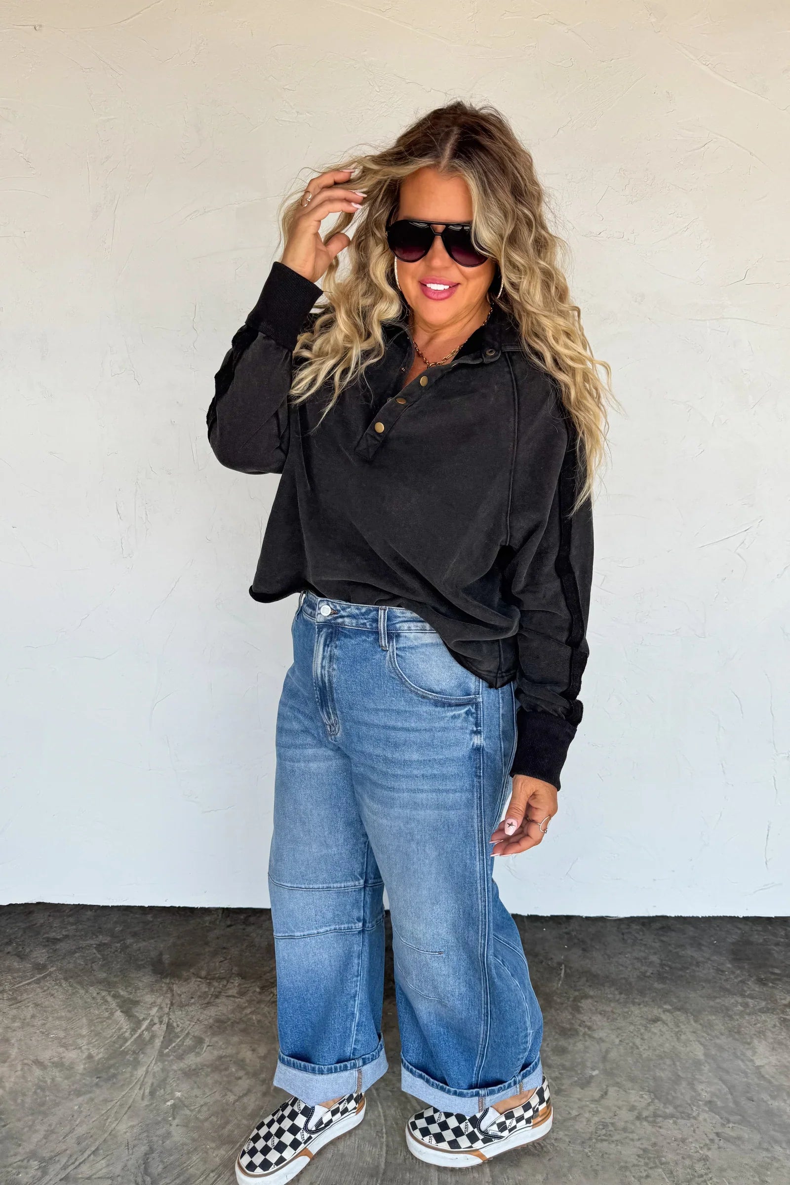 PREORDER: Blakeley Longer Length Marley Snap Button Sweatshirt Womens