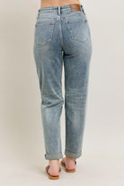 Judy Blue High Waisted Vintage Wash Double Roll Cuff Boyfriend Jeans