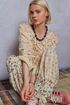 POL Cream Round Neck Weave Knit Pattern Cropped Cover Up