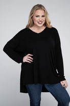 Zenana Plus Size Dolman Sleeve V-Neck Side Slit Hi-Low Hem Top ZENANA