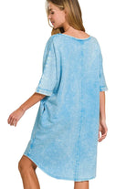 Zenana Deep Sky Acid-washed French Terry Tee Shirt Dress