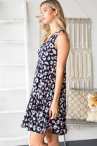 Heimish Navy Leopard V-Neck Ruffled Tank Dress Trendsi