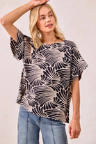 BiBi Black Print Woven Ruffled Sleeves Top