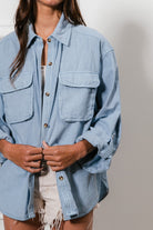 BiBi Denim Blue Button Down Stitch Detail Shirt with Chest Pockets