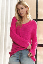 ADORA Deep Rose V-Neck Drop Shoulder Long Sleeve Sweater