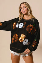 BiBi Black Halloween Theme Sequin Embroideries Sweatshirt
