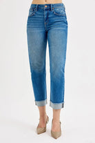 RISEN High Rise Boyfriend Fit Ankle Jeans