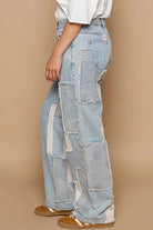 POL Contrast Patched Raw Hem Straight Jeans