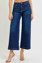 RISEN Dark Washed High Rise Cropped Wide Leg Jeans