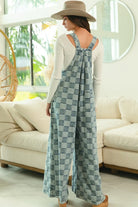 BiBi Denim Washed Vintage Checker Wide Legs Overalls