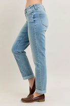 Judy Blue Medium Washed V-Front Cuff Boyfriend Jeans