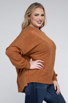 Zenana Plus Size Brushed Melange Drop Shoulder Sweater ZENANA