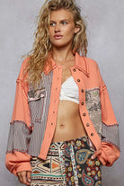 POL Balloon Sleeve Patchwork Orange Multi-Pattern Thermal Edge Jacket Orange