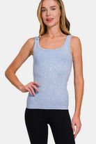 Zenana Light Blue Stone Washed Ribbed Scoop Neck Tank Top